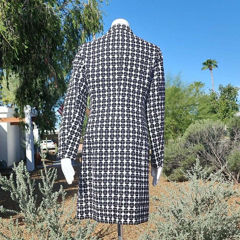 NINE WEST Black White Topper Long Jacket XS Peacoat Driving Coat Retro Mod Vibe - Picture 7 of 16